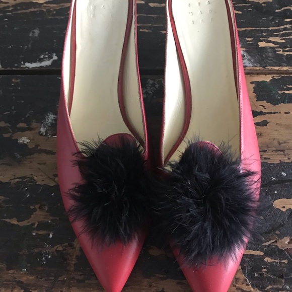 trademark Shoes - trademark castaigne red wedge mule pom pom